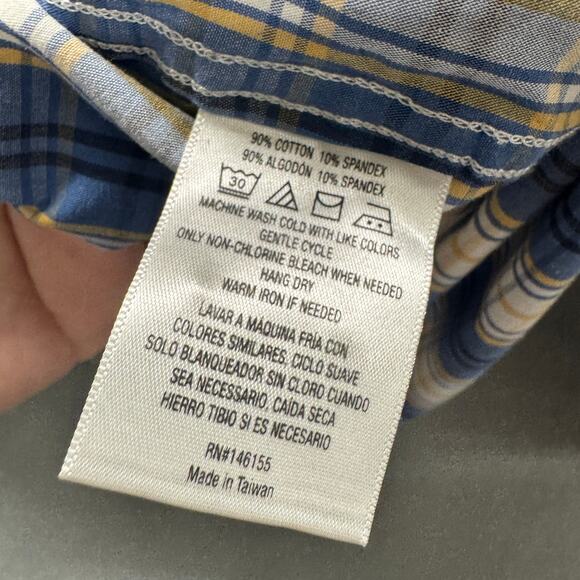 Fish Hippie Shirt Mens 2XL Blue Yellow Plaid Coastal Button Up PRIMLAND LOGO - Picture 7 of 11